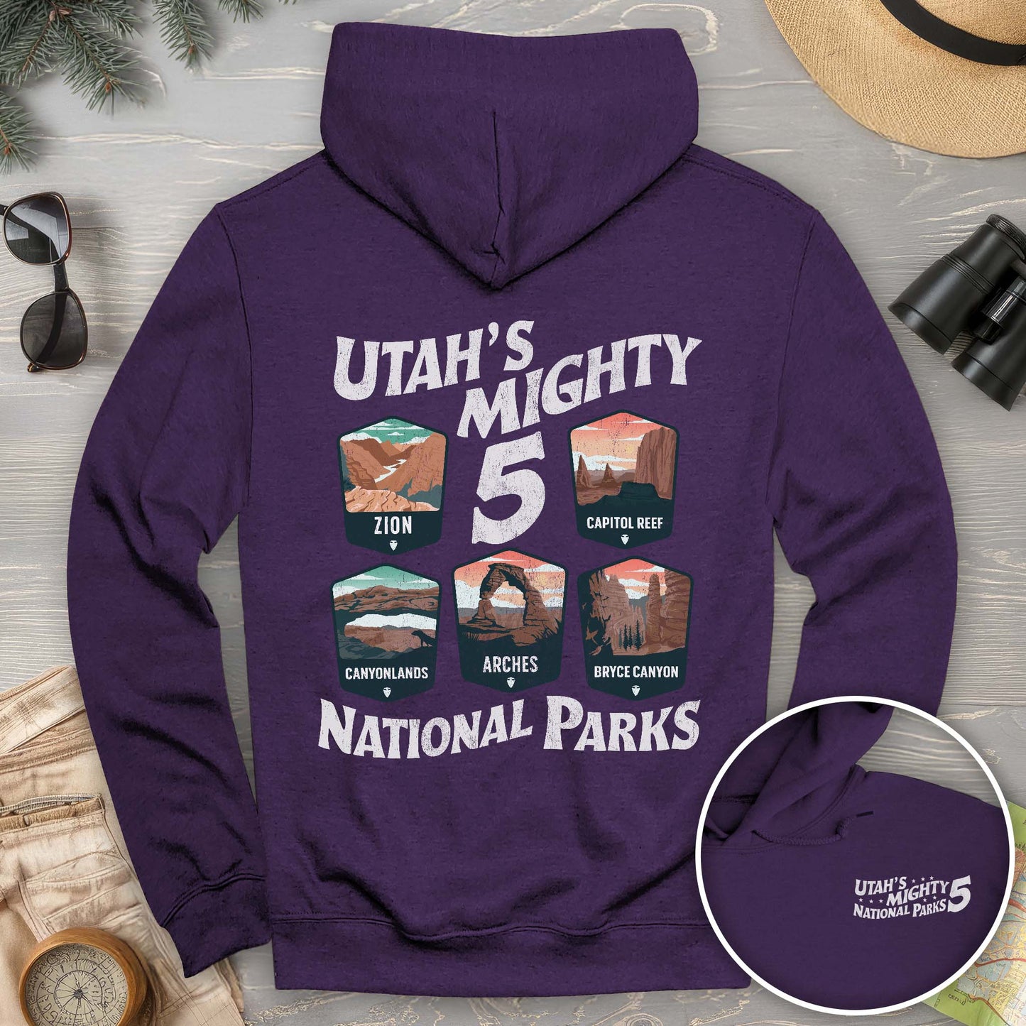 Utah's Mighty Five "5 Badges" Front/Back Print Hoodie