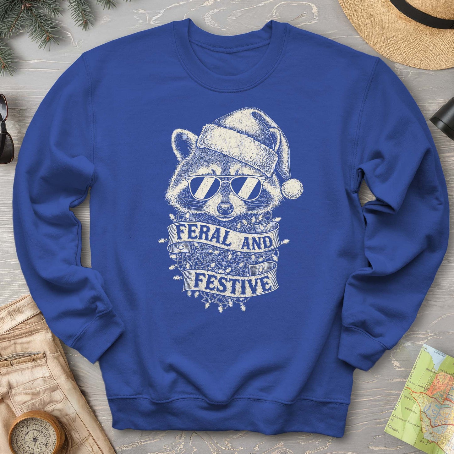 Feral and Festive Racoon Sweatshirt