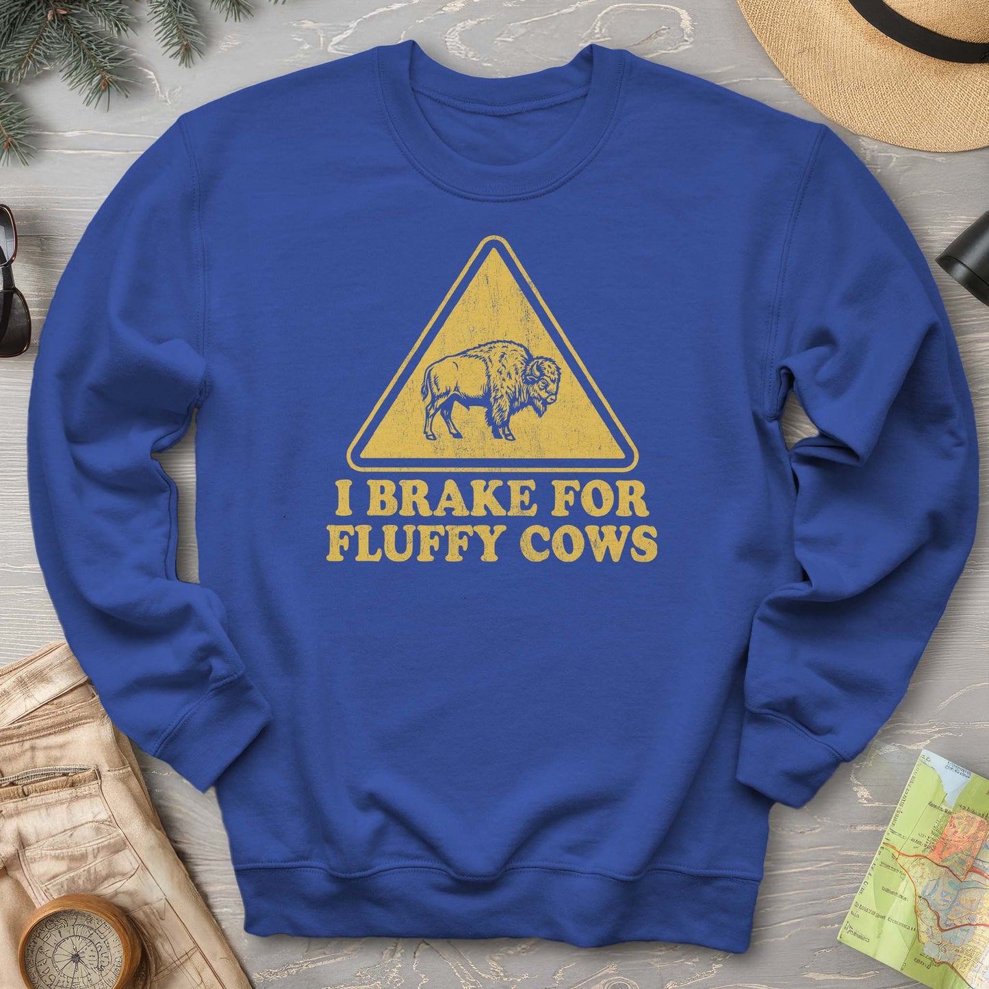 2026021701 Brake For Fluffy Cows Sign V01 - Gildan 18000 Sweatshirt