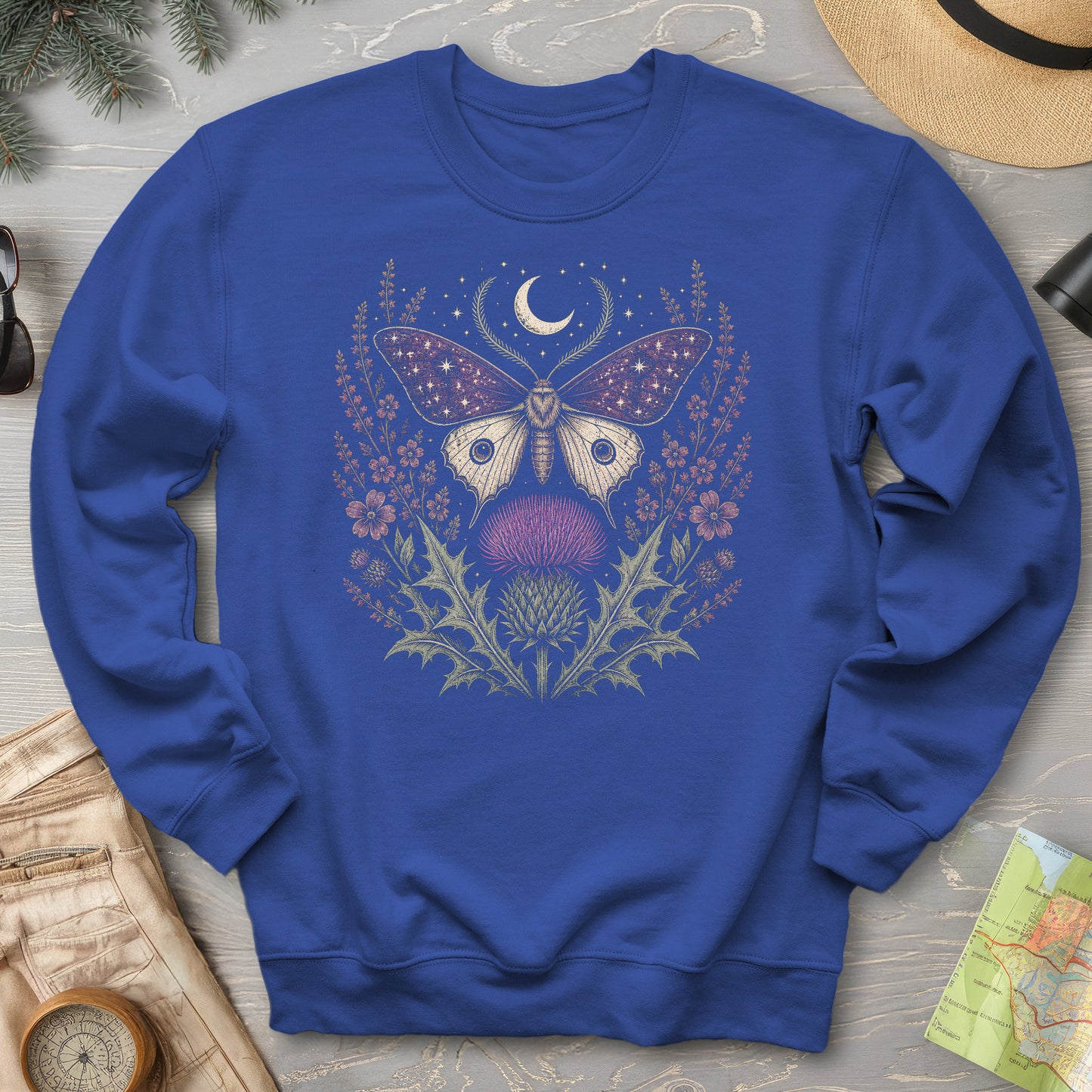 Crescent Thistle Moth Moon Sweatshirt