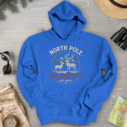 North Pole Reindeer Preserve Vintage Print Hoodie