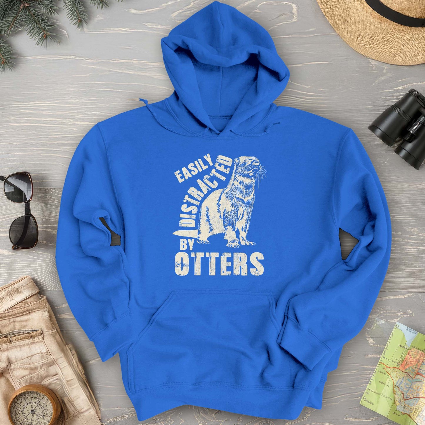 Easily Distracted By Otters Vintage Print Hoodie