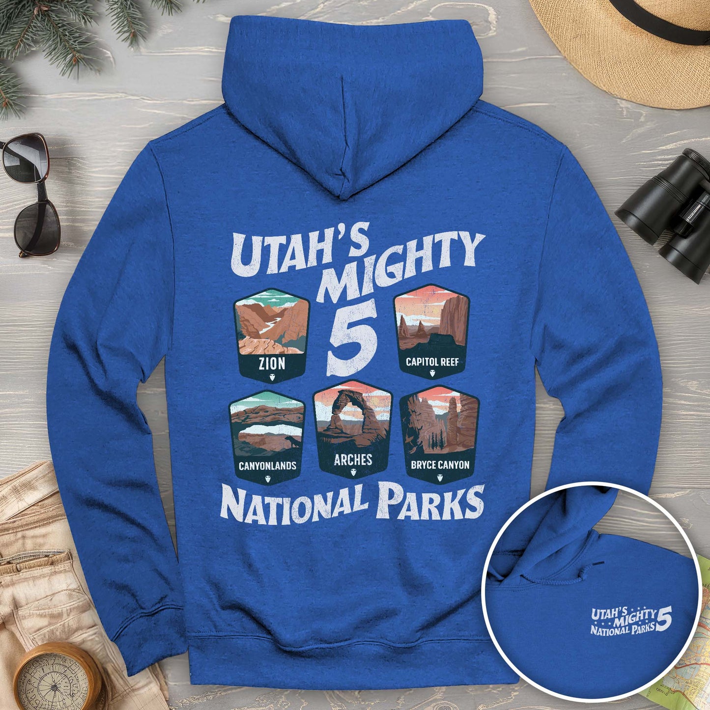 Utah's Mighty Five "5 Badges" Front/Back Print Hoodie