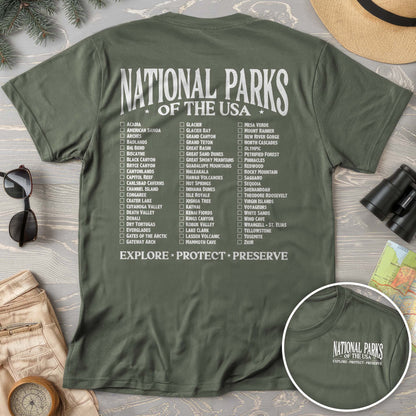 National Parks of the USA Checklist Front/Back Print Comfort Colors T-Shirt