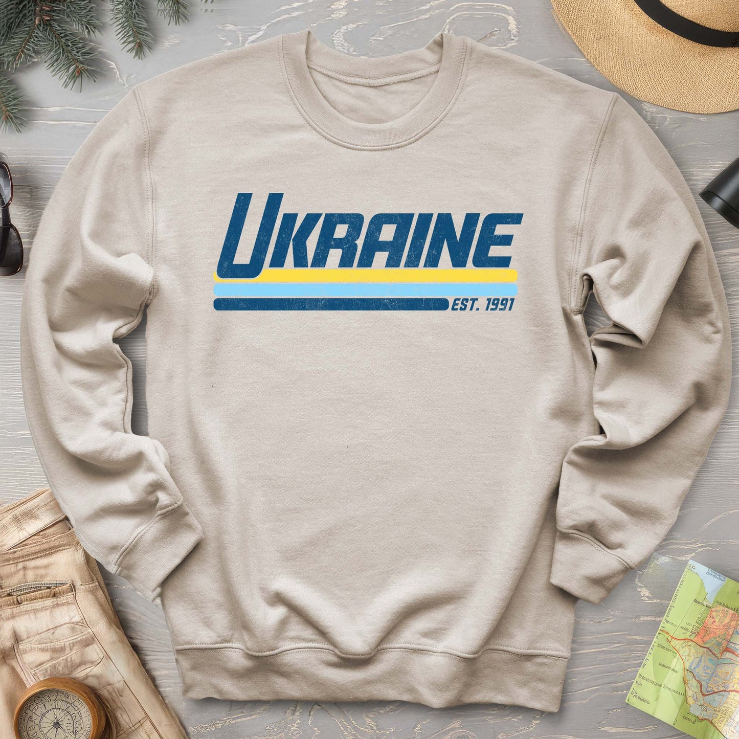 Ukraine Retro Stripe Crewneck Sweatshirt