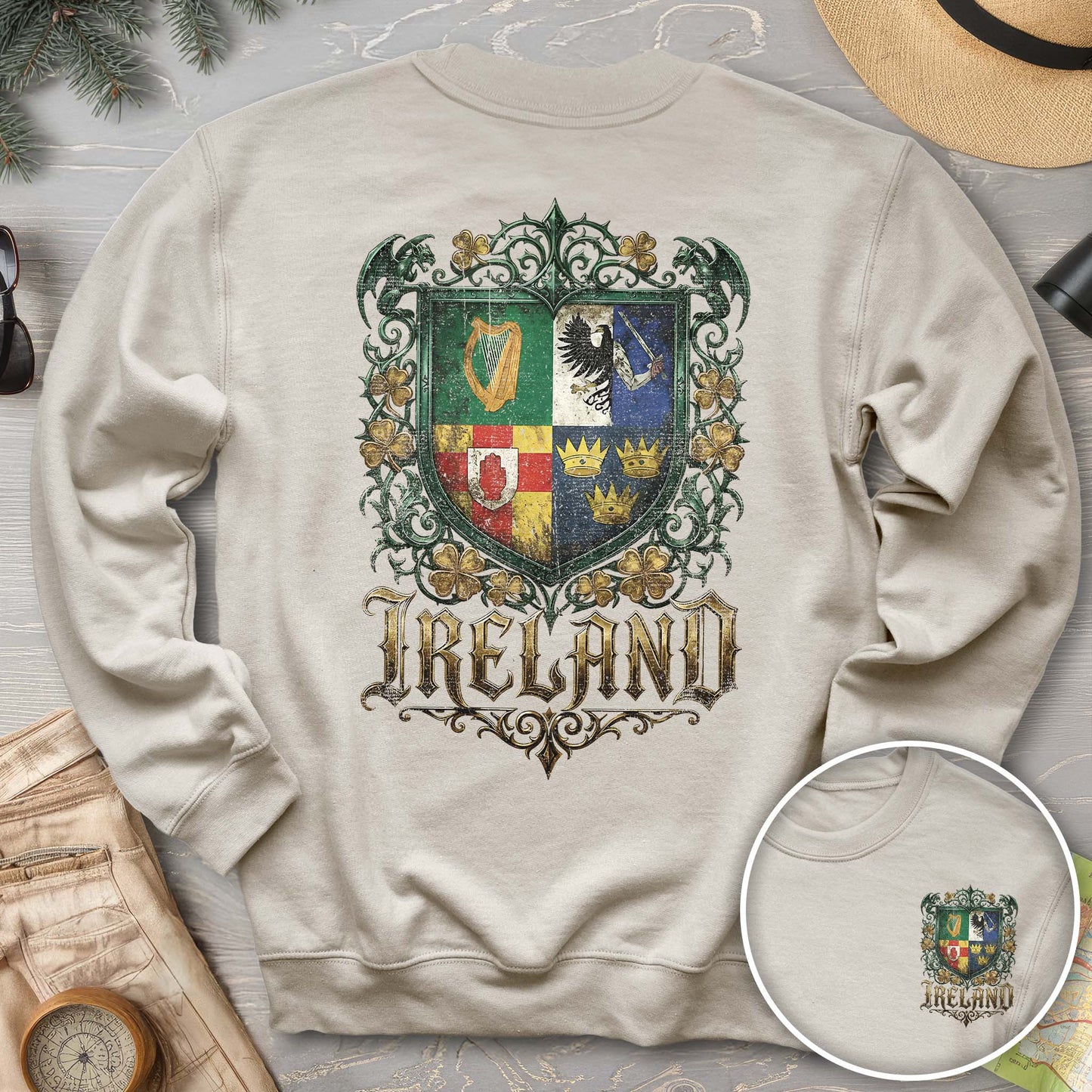 Irish Gothic Arms Front/Back Print Sweatshirt