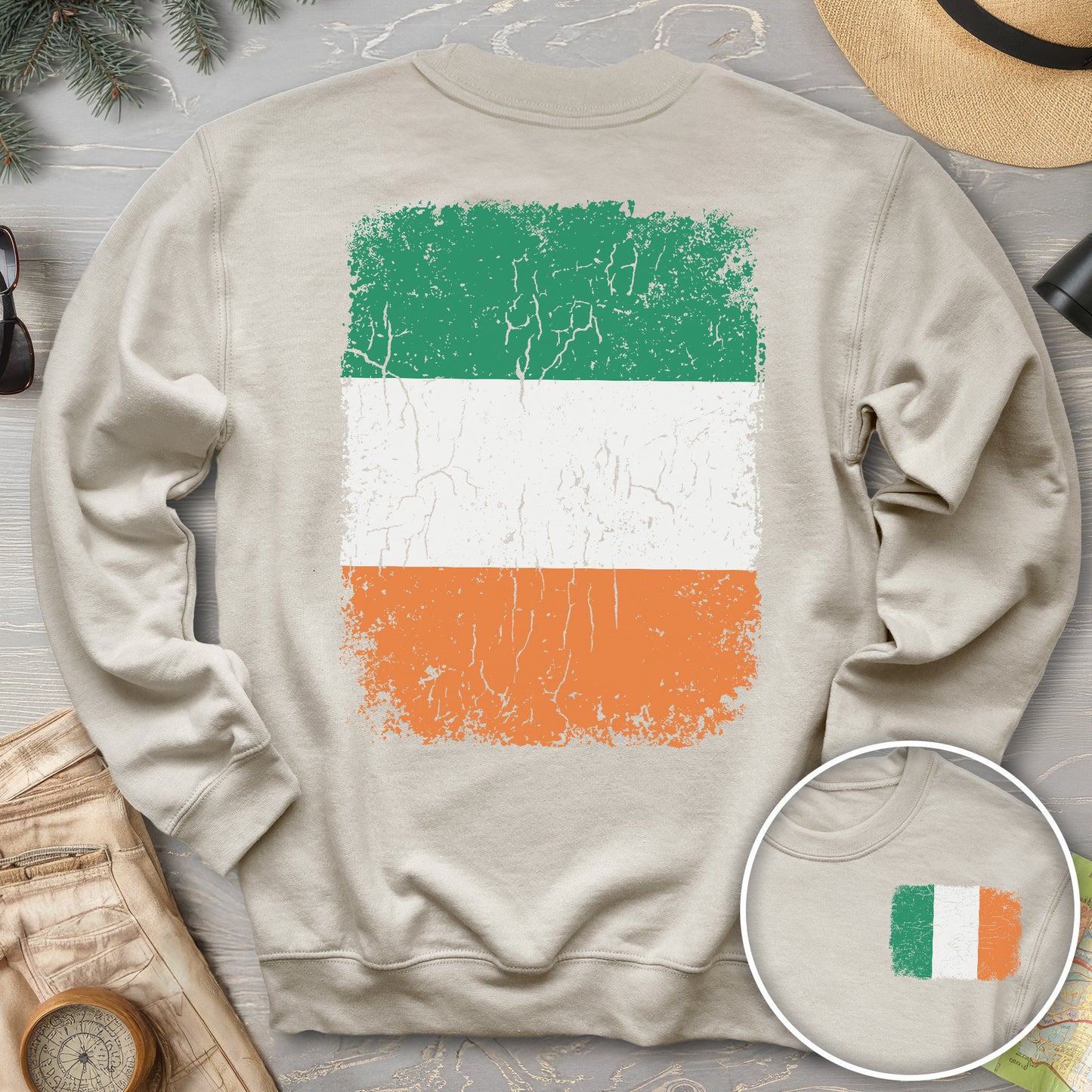Ireland Distressed Flag Front/Back Print Sweatshirt