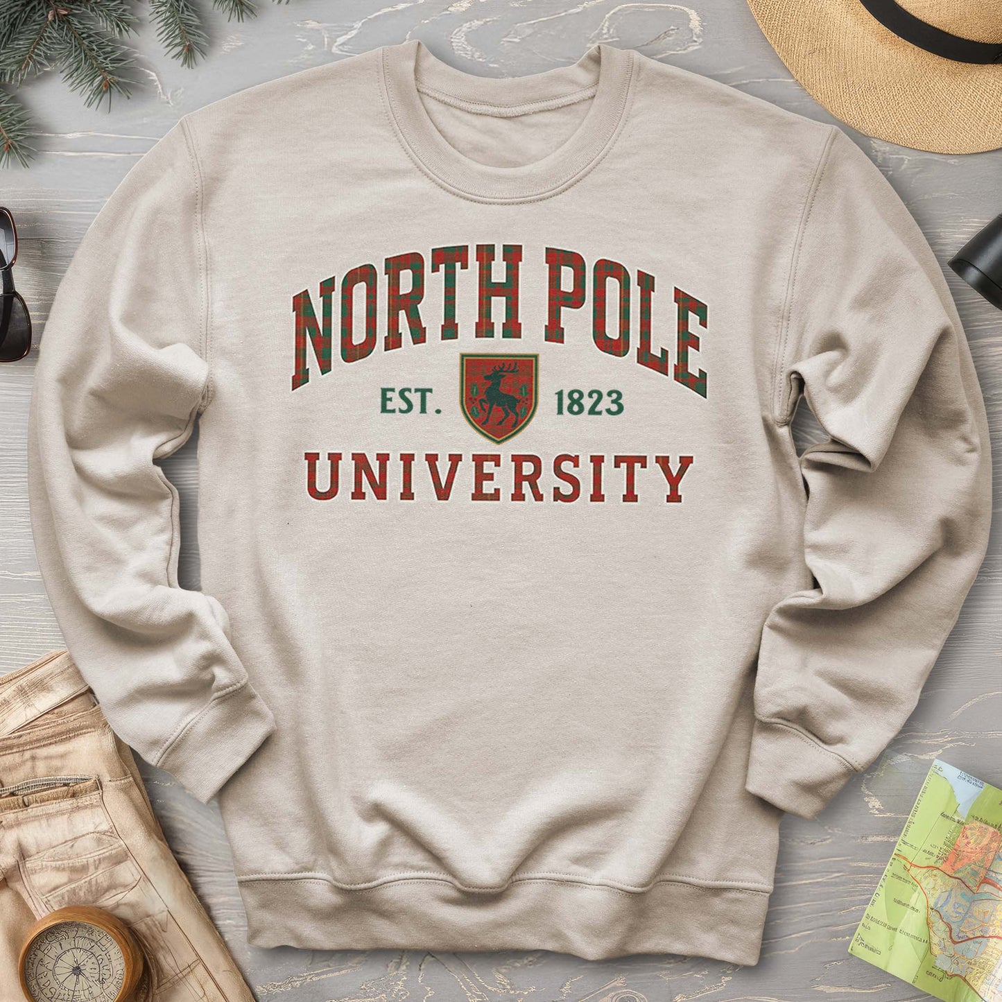 North Pole University Holiday Plaid Sweatshirt