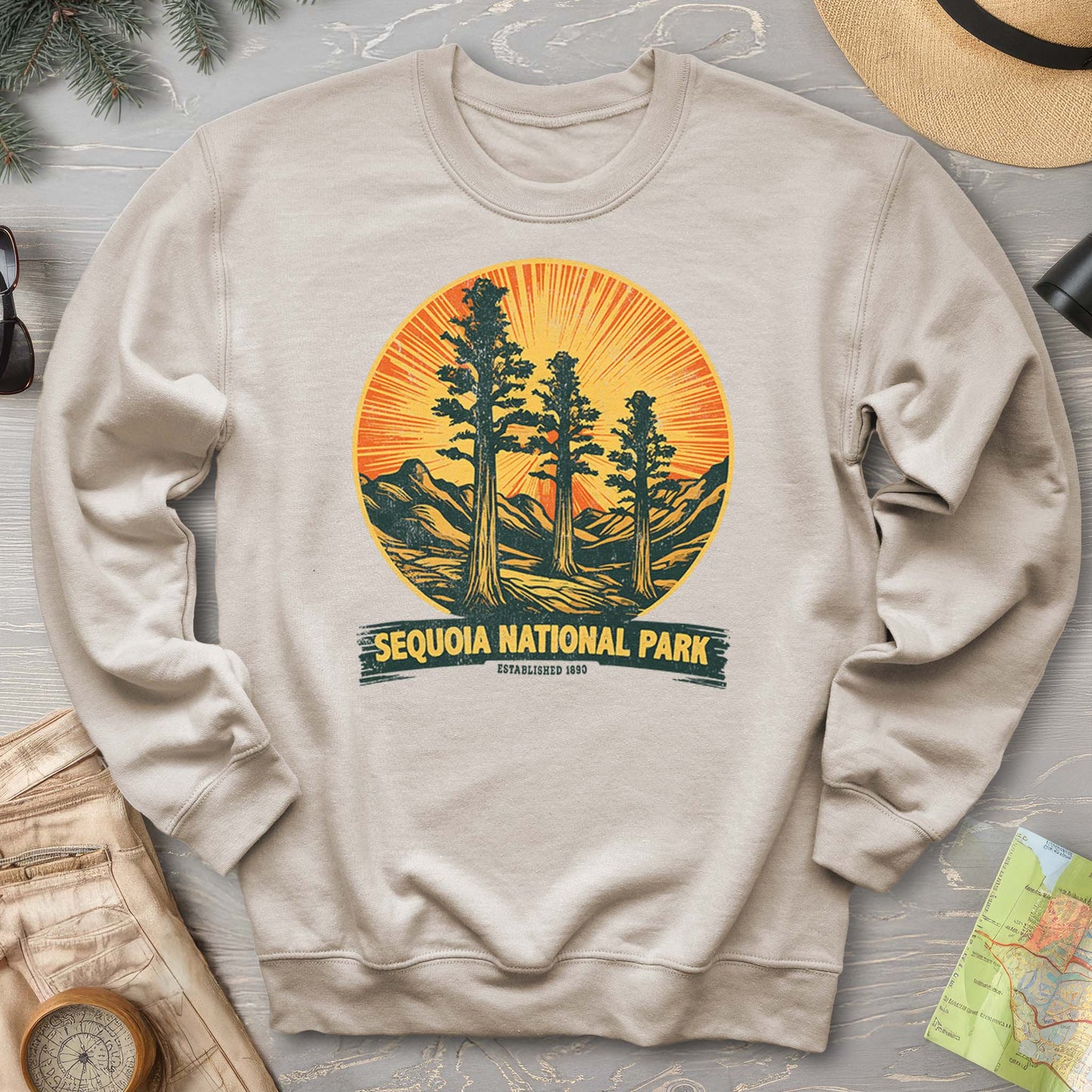 Sequoia 3 Trees Vintage Print Sweatshirt