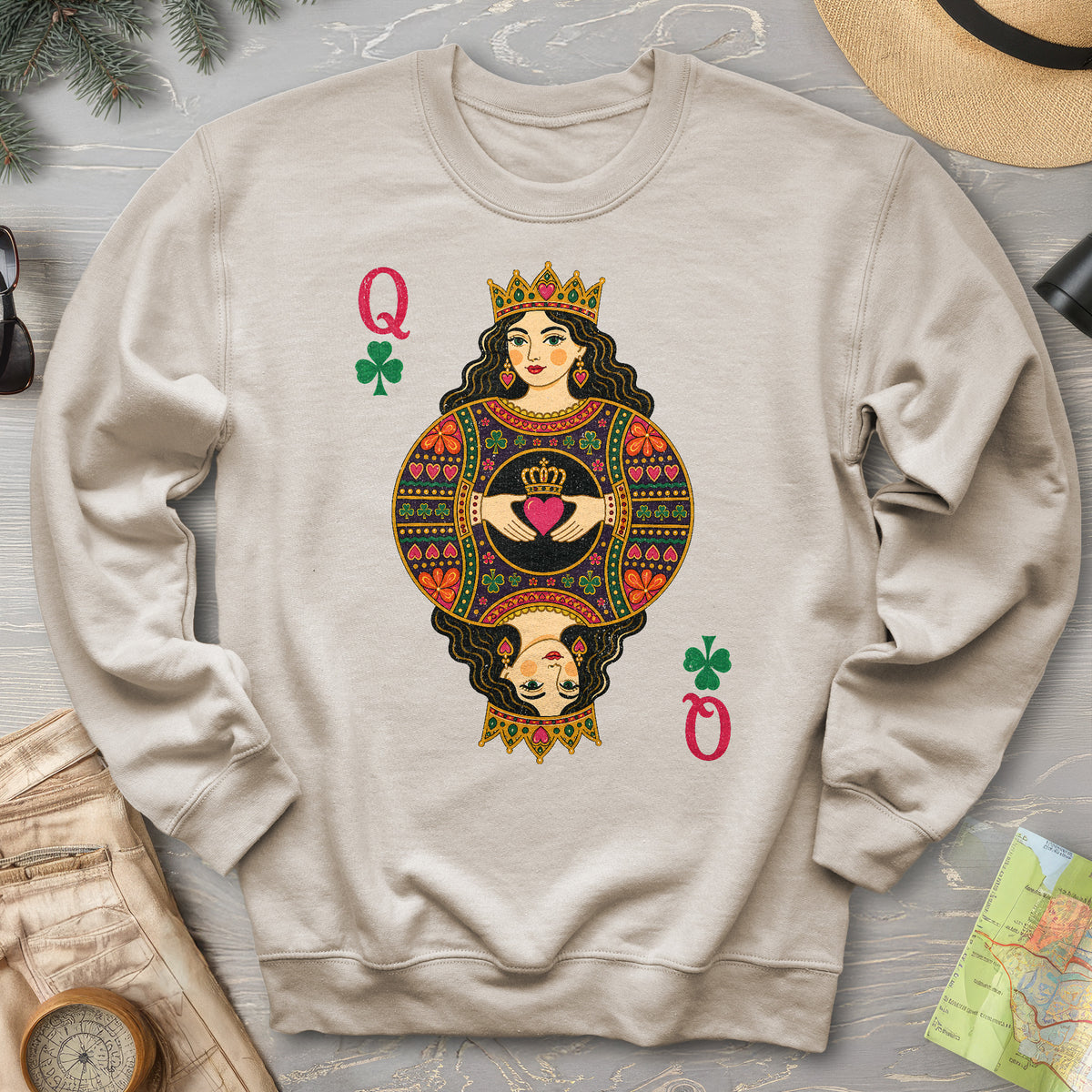 Shamrock Queen Playing Card Sweatshirt
