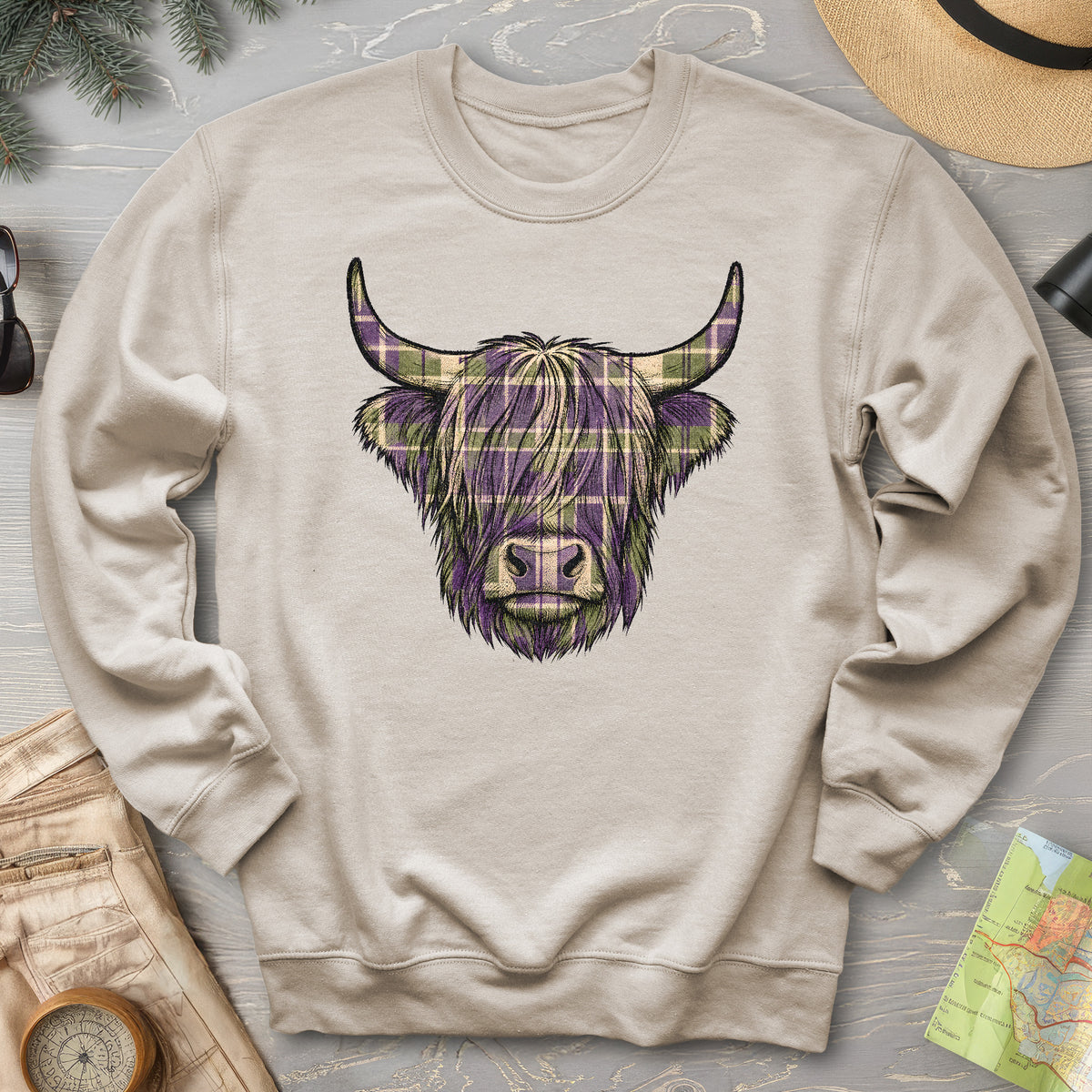 Scottish Highland Plaid Coo Sweatshirt