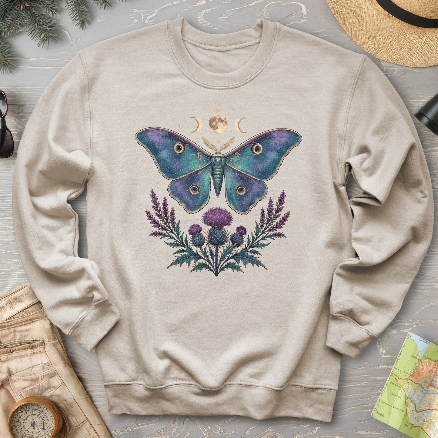 Luna Moth Thistle Bouquet Sweatshirt