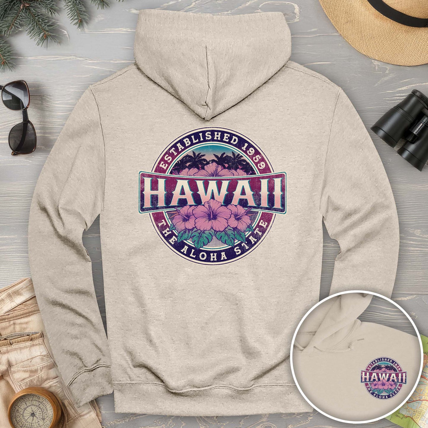 Hawaii Badge Front/Back Print Hoodie