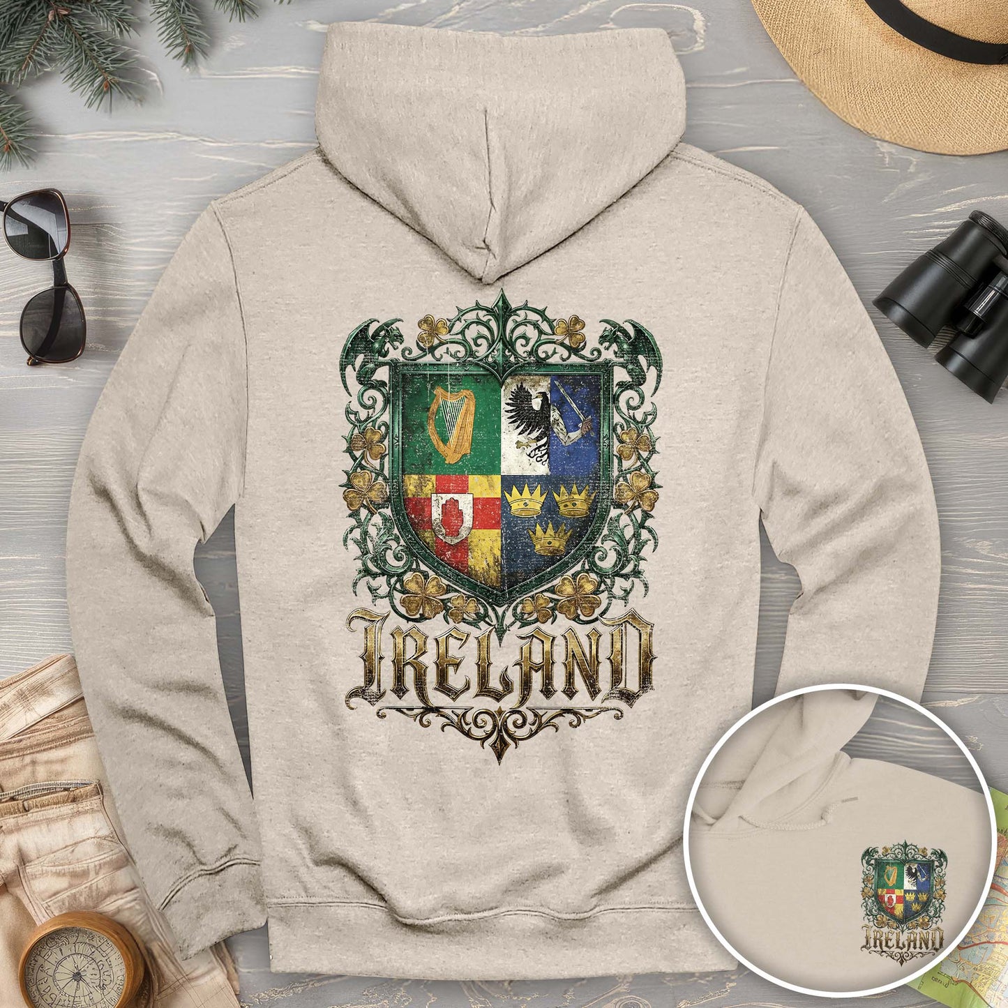 Irish Gothic Arms Front/Back Print Hoodie