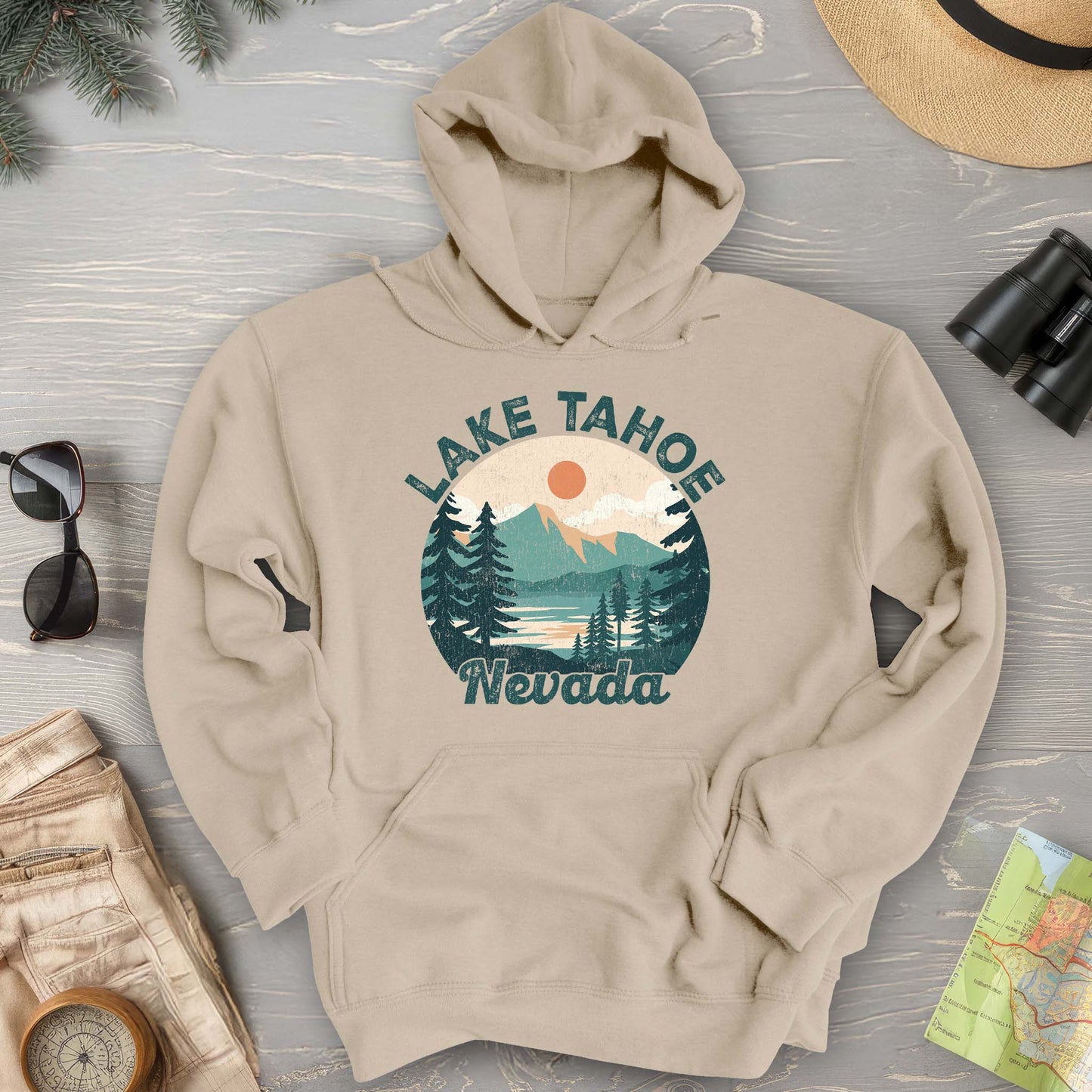 Lake Tahoe Nevada Vintage Circle Hoodie
