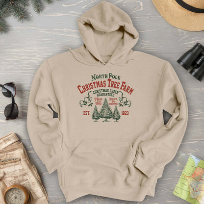 North Pole Christmas Tree Farm Vintage Print Hoodie