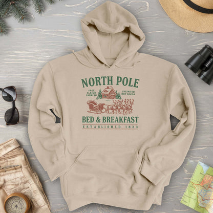 North Pole Bed and Breakfast Vintage Print Hoodie