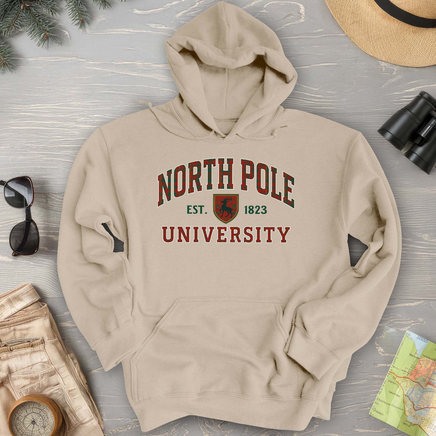 North Pole University Holiday Plaid Hoodie