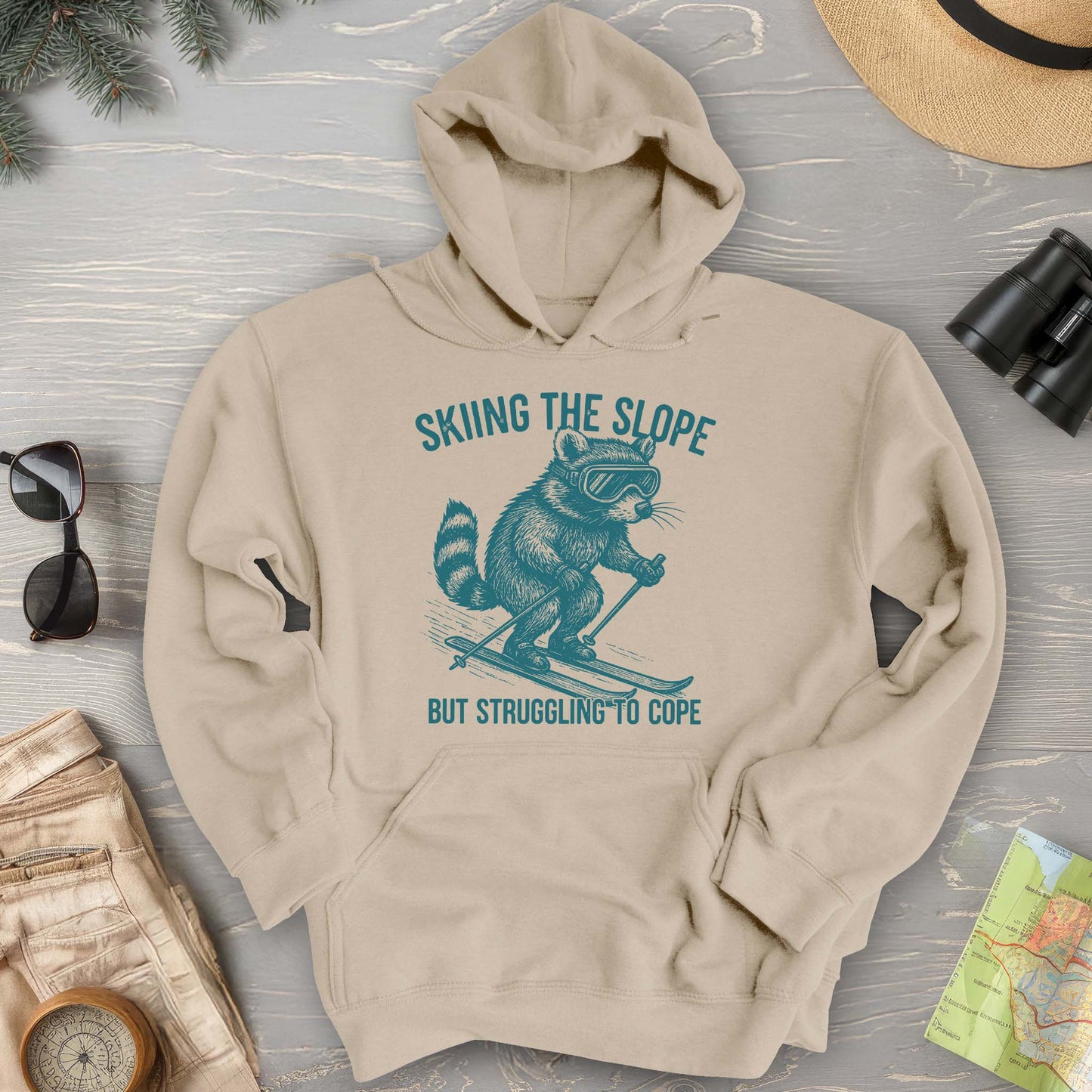 Skiing the Slope Raccoon Hoodie