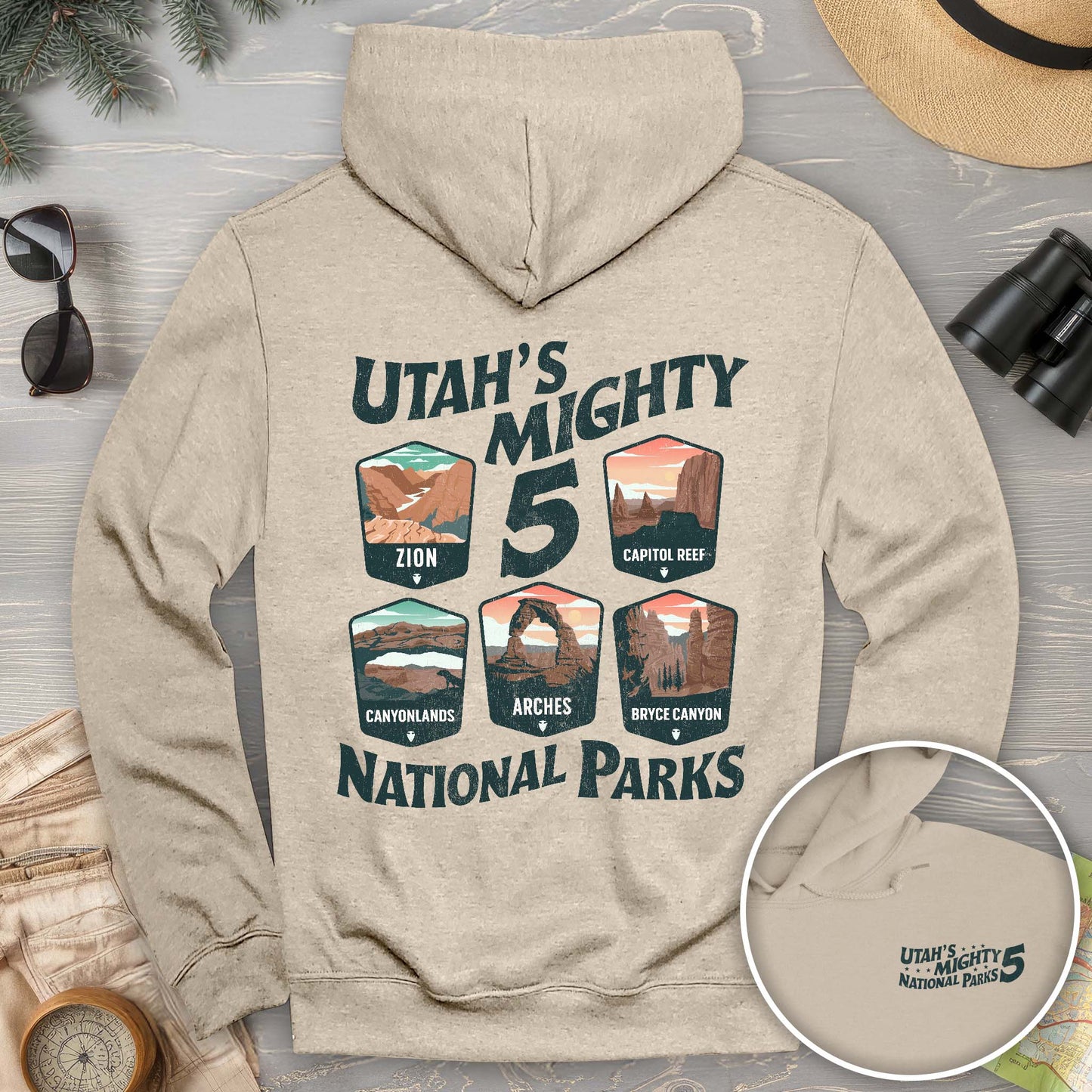 Utah's Mighty Five "5 Badges" Front/Back Print Hoodie