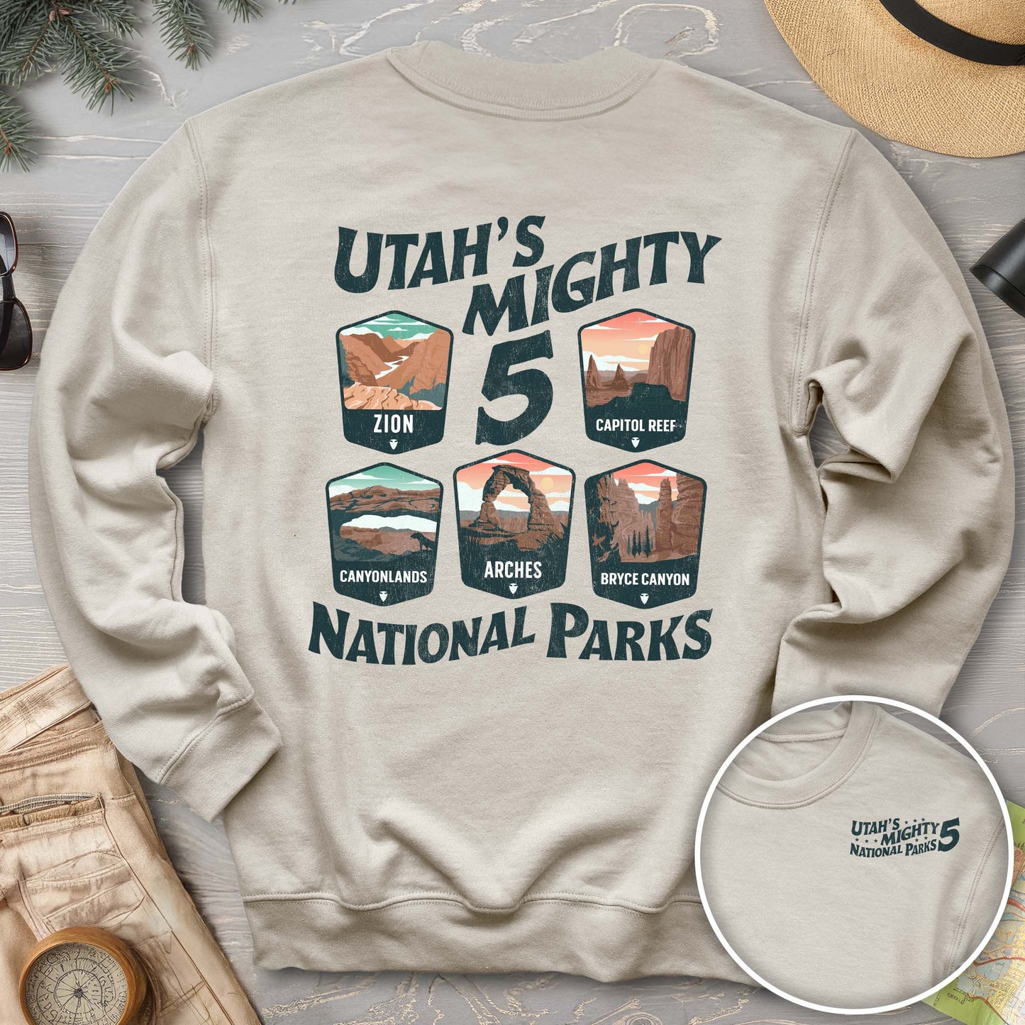 Utah's Mighty Five National Parks "5 Badges" Front/Back Sweatshirt