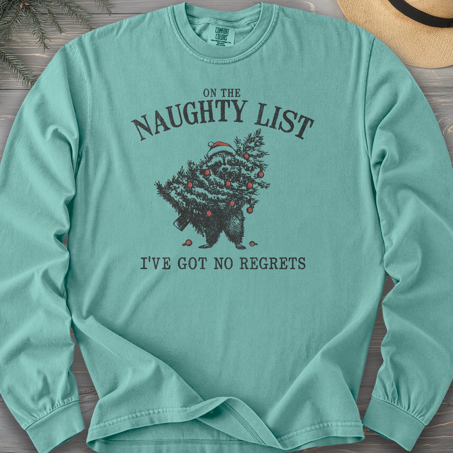 Naughty List Racoon Xmas Long Sleeve Shirt