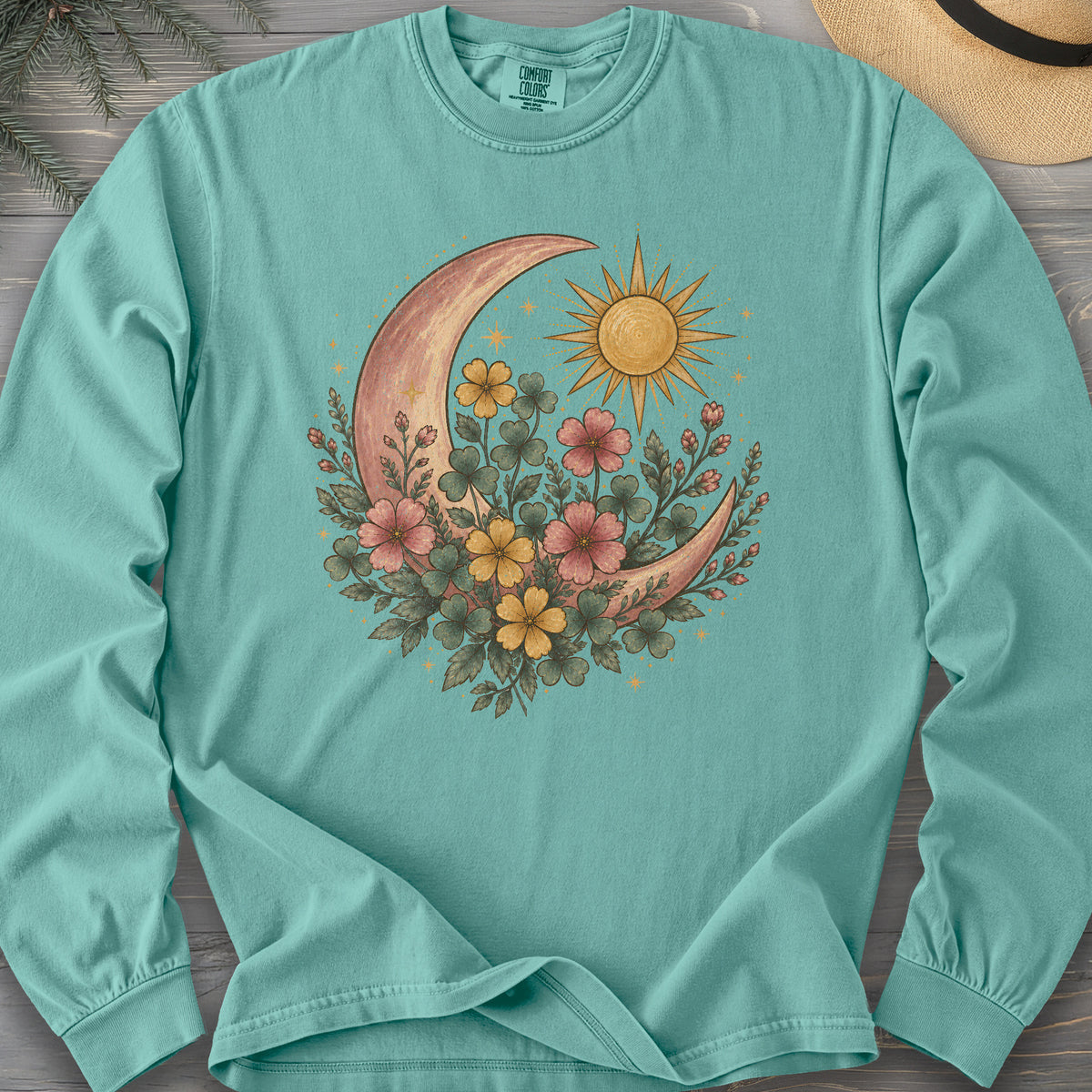 Shamrock Crescent Moon Comfort Colors 6014 Long Sleeve