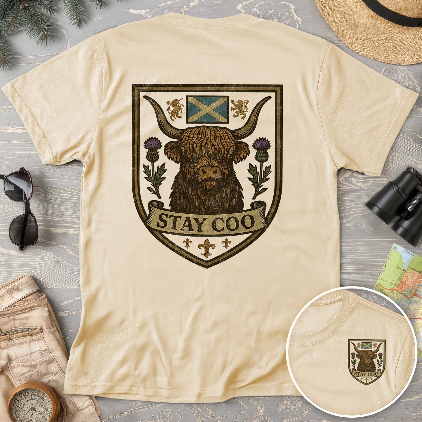 Highland Cow "Scottish Heraldry" Front/Back Print Comfort Colors T-Shirt