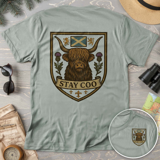 Highland Cow "Scottish Heraldry" Front/Back Print T-Shirt
