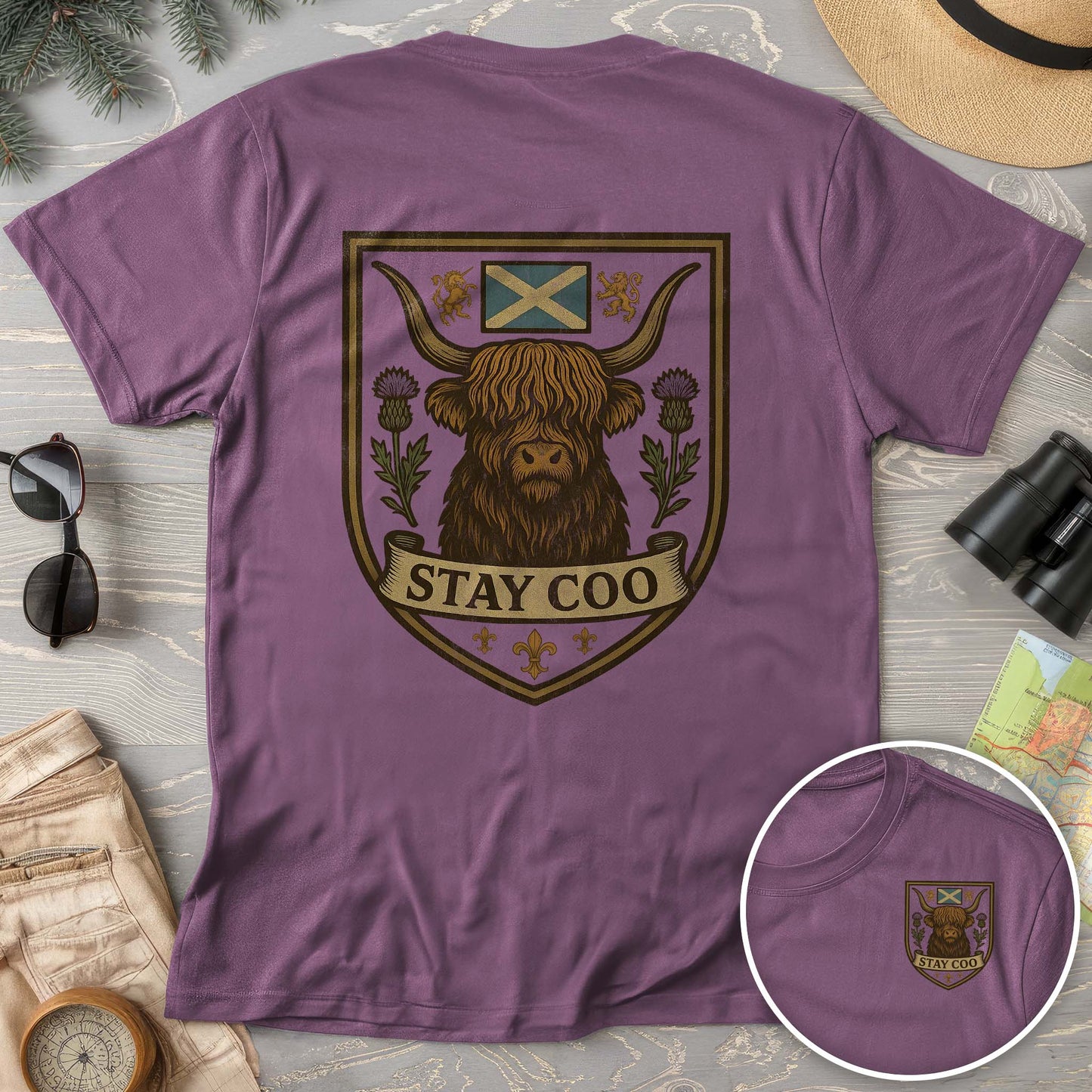 Highland Cow "Scottish Heraldry" Front/Back Print Comfort Colors T-Shirt
