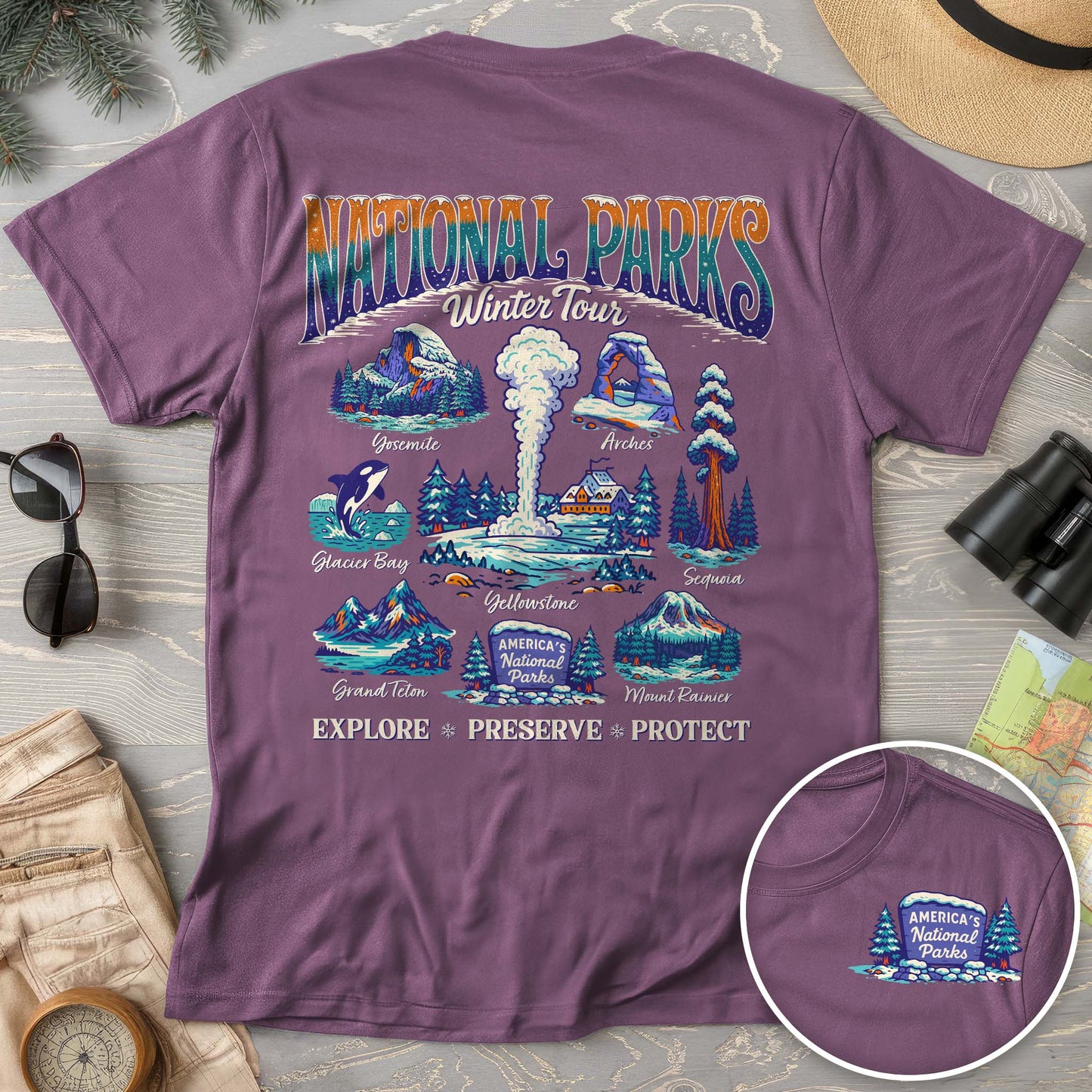 National Parks Winter Tour Front/Back Print Comfort Colors T-Shirt