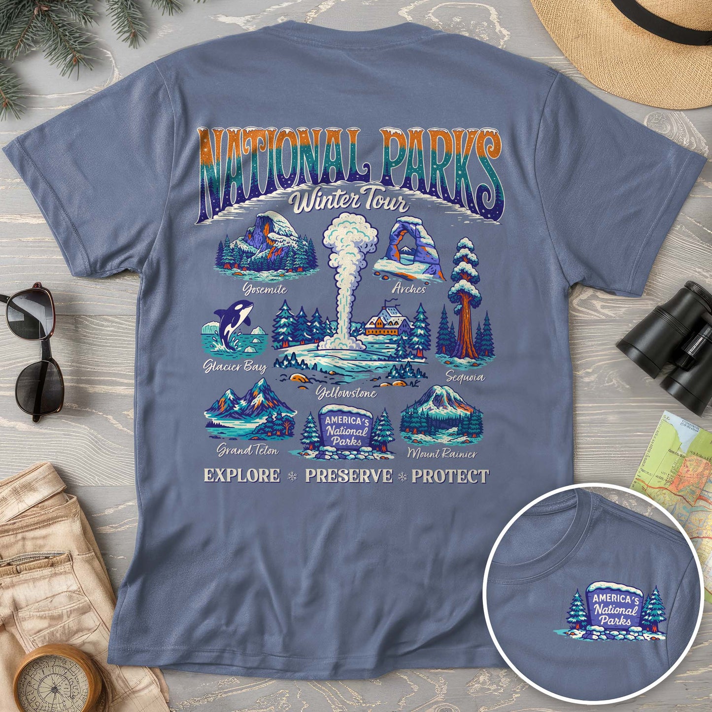 National Parks Winter Tour Front/Back Print Comfort Colors T-Shirt
