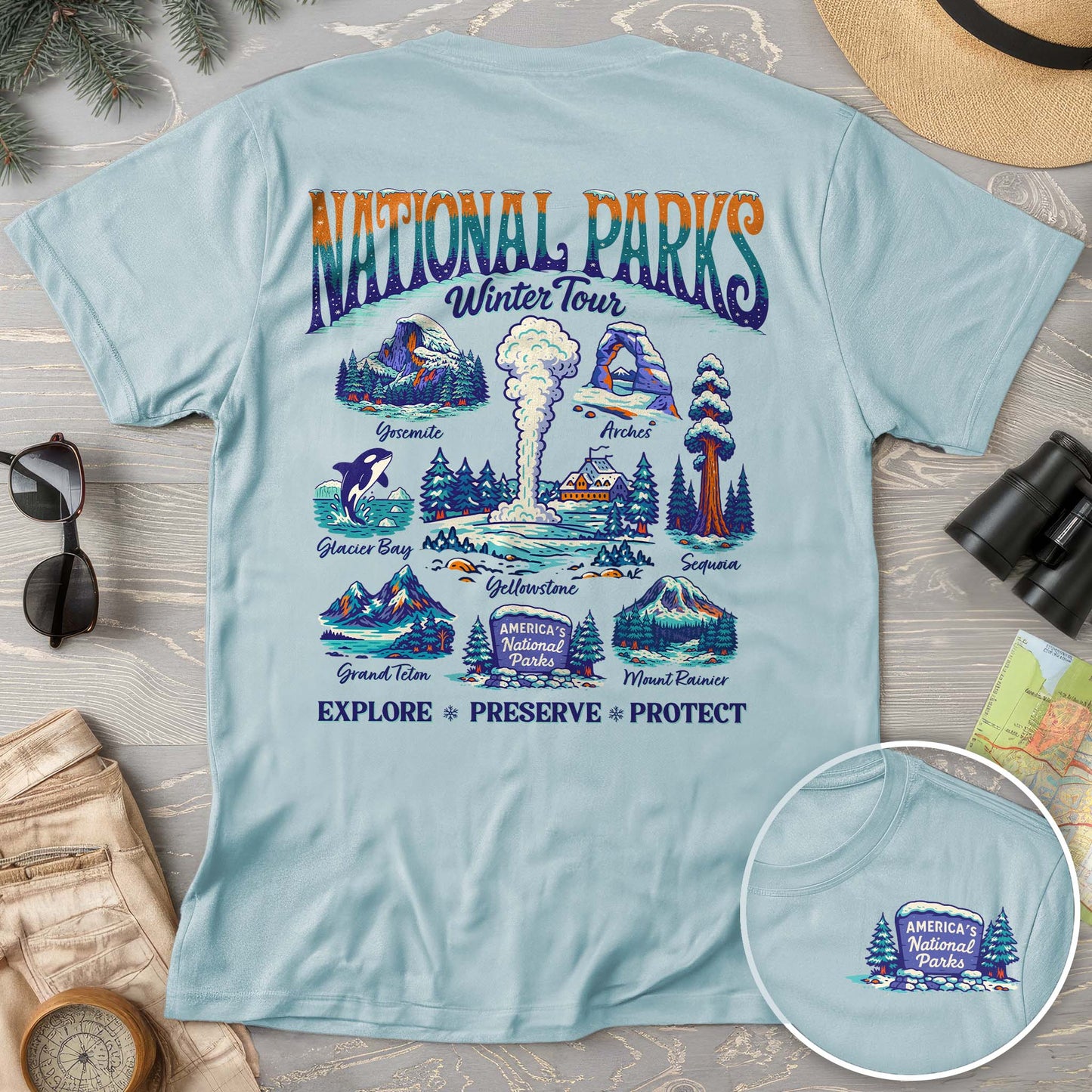 National Parks Winter Tour Front/Back Print Comfort Colors T-Shirt