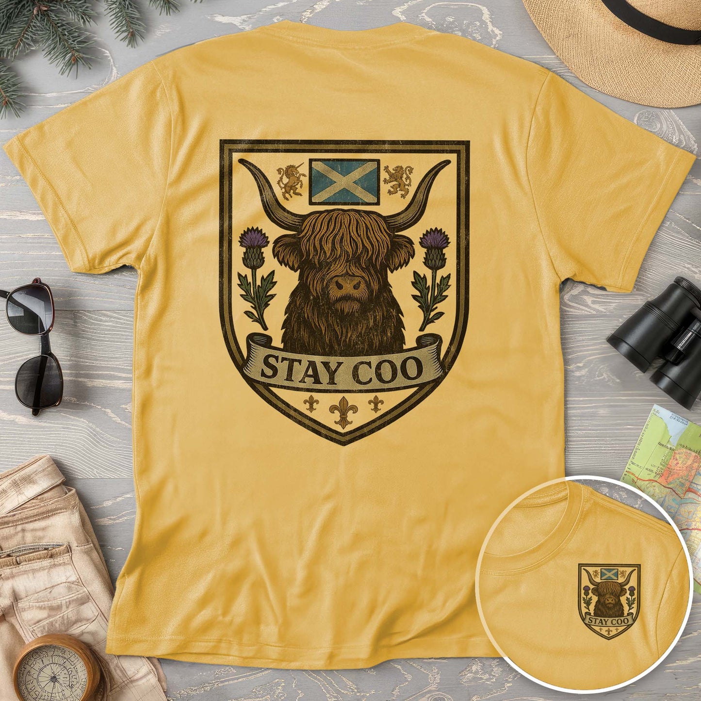 Highland Cow "Scottish Heraldry" Front/Back Print Comfort Colors T-Shirt