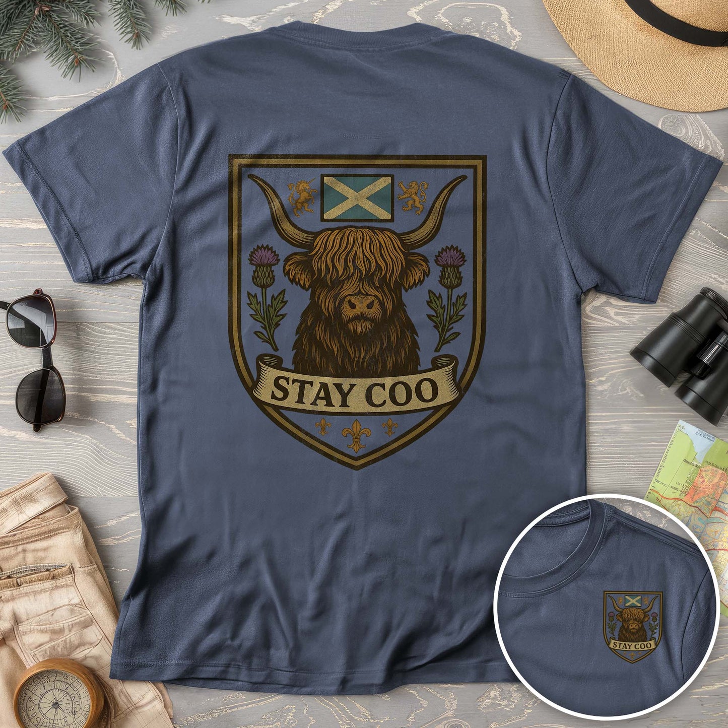 Highland Cow "Scottish Heraldry" Front/Back Print Comfort Colors T-Shirt