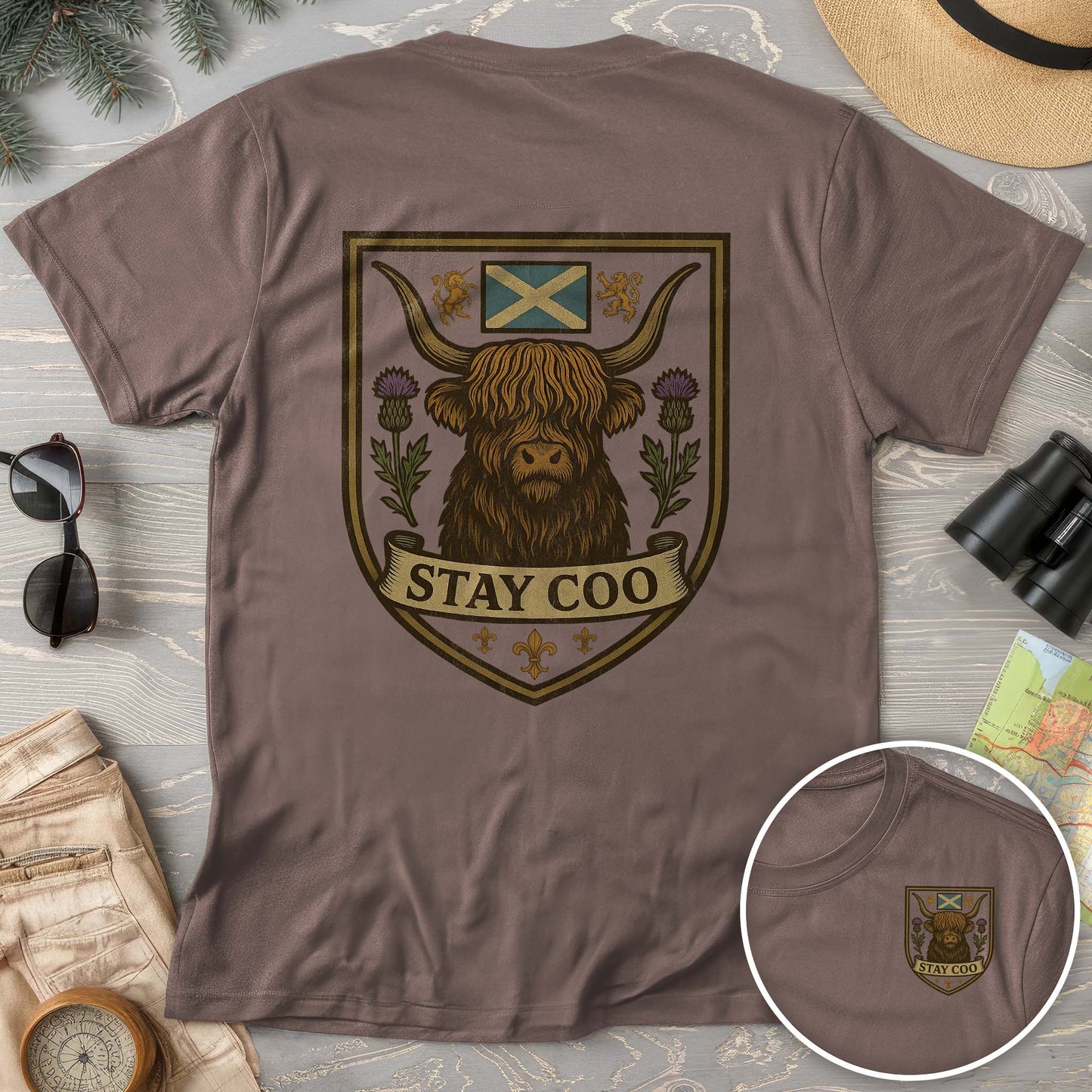 Highland Cow "Scottish Heraldry" Front/Back Print Comfort Colors T-Shirt