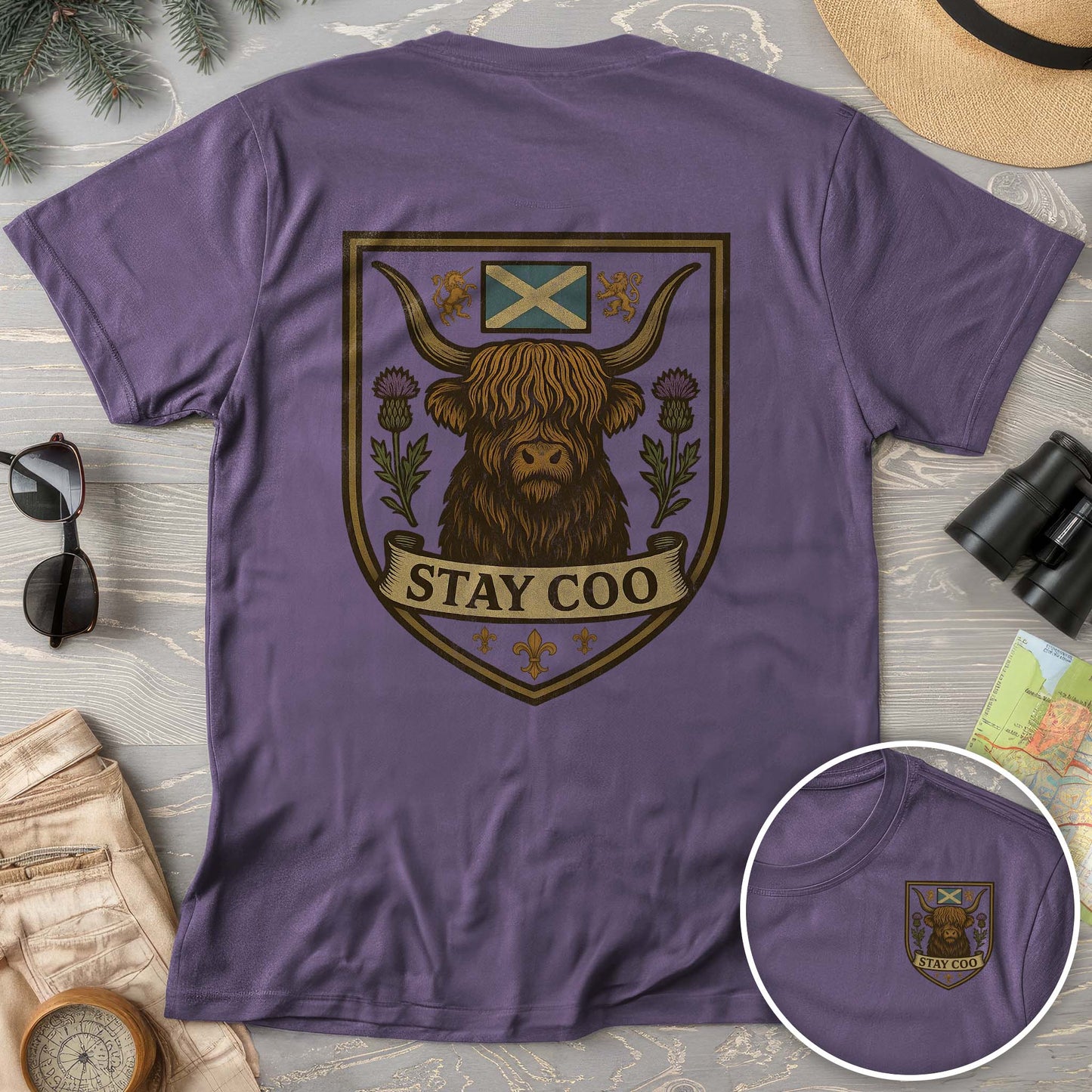 Highland Cow "Scottish Heraldry" Front/Back Print Comfort Colors T-Shirt