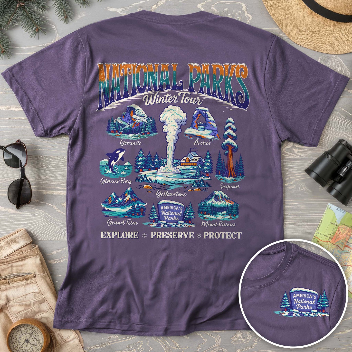 National Parks Winter Tour Front/Back Print Comfort Colors T-Shirt