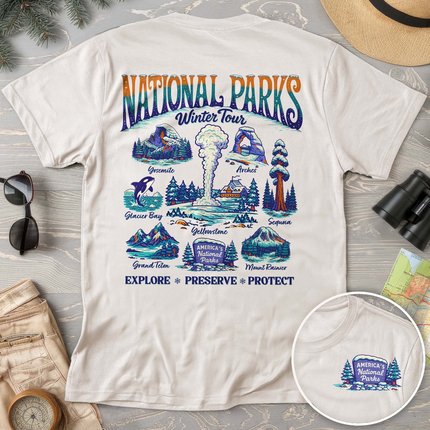 National Parks Winter Tour Front/Back Print Comfort Colors T-Shirt