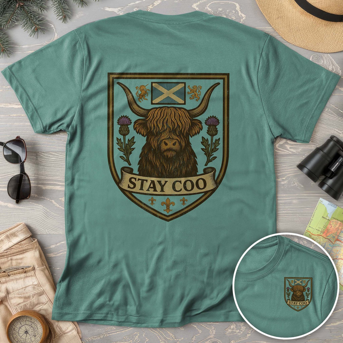 Highland Cow "Scottish Heraldry" Front/Back Print Comfort Colors T-Shirt