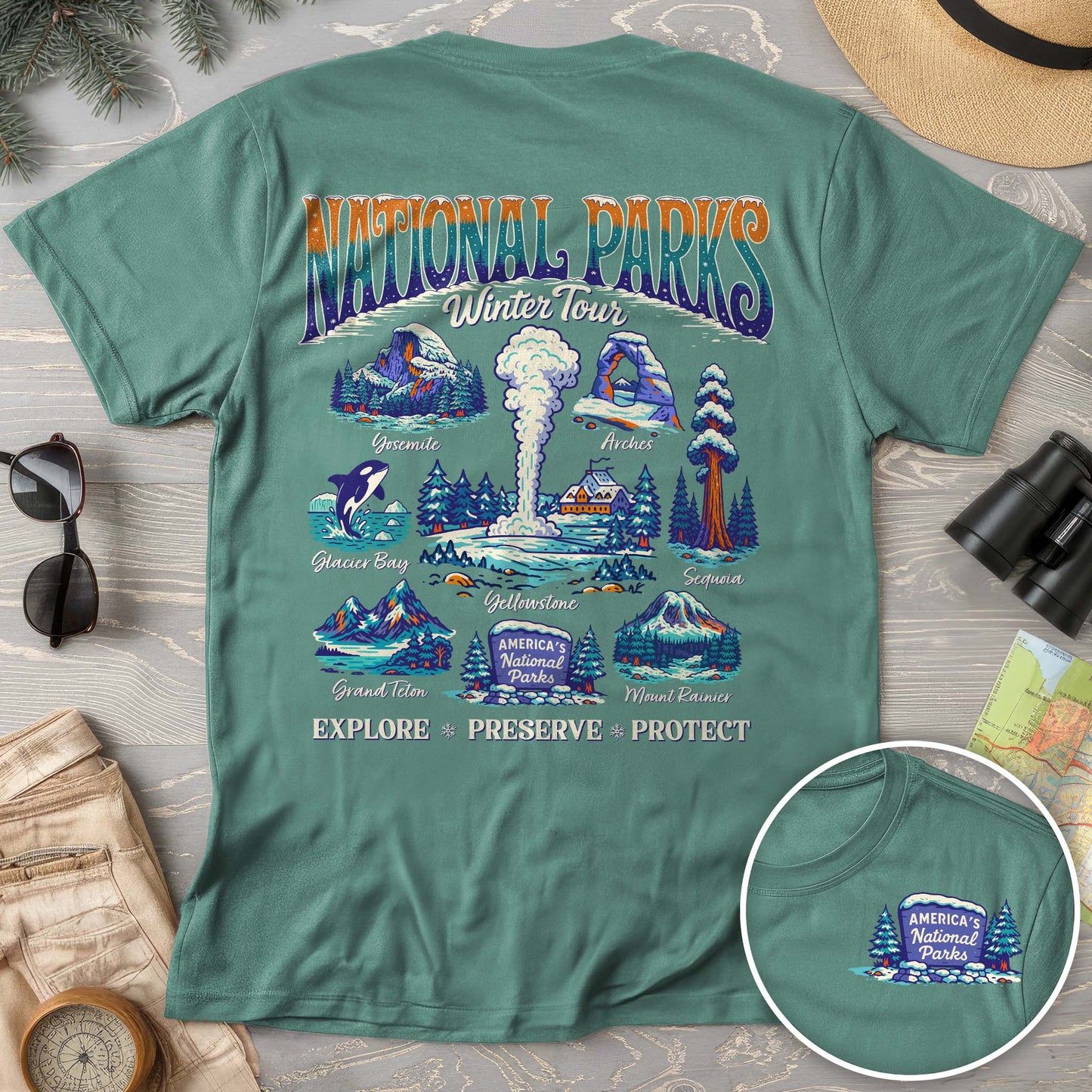 National Parks Winter Tour Front/Back Print Comfort Colors T-Shirt