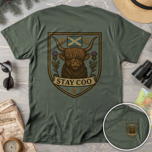Highland Cow "Scottish Heraldry" Front/Back Print Comfort Colors T-Shirt
