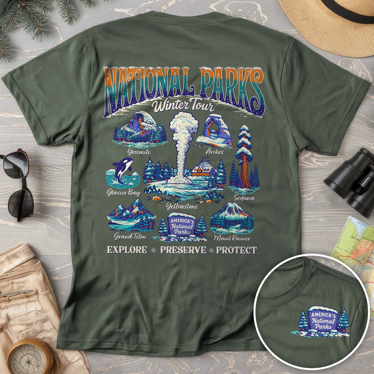 National Parks Winter Tour Front/Back Print Comfort Colors T-Shirt