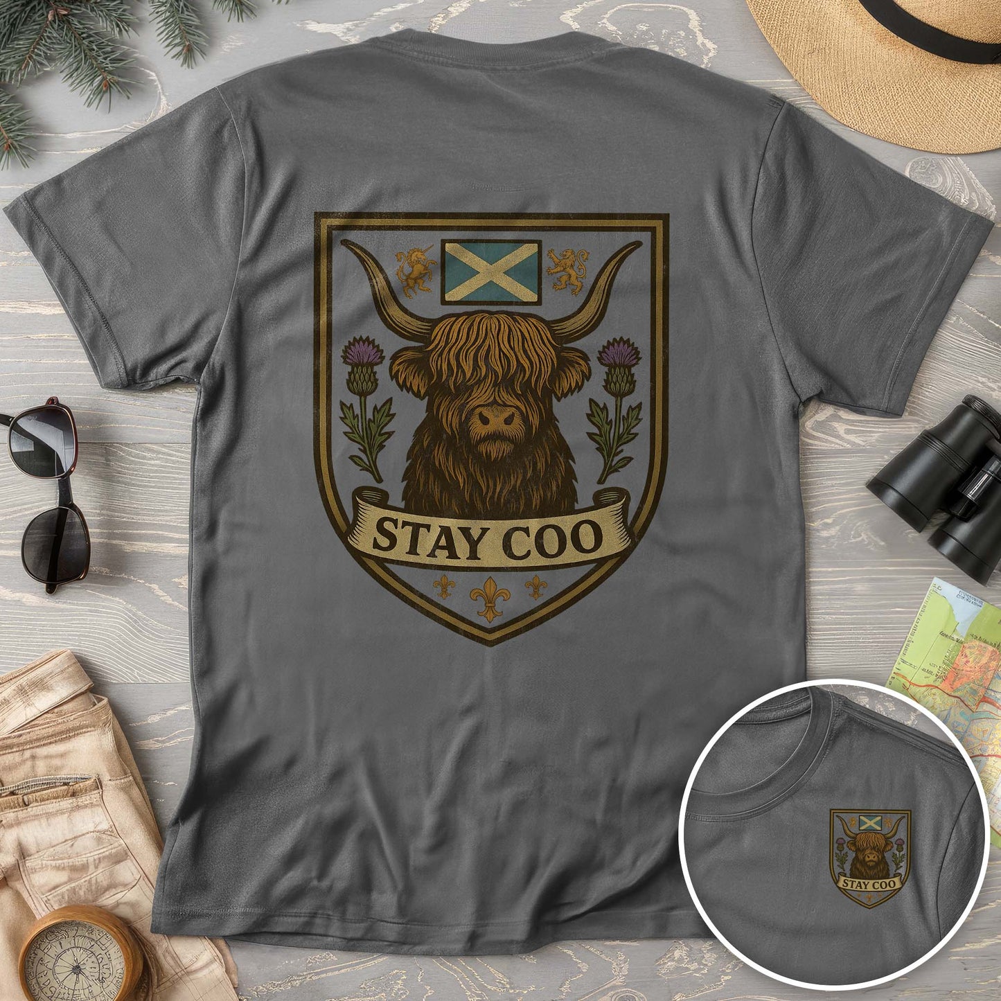 Highland Cow "Scottish Heraldry" Front/Back Print Comfort Colors T-Shirt