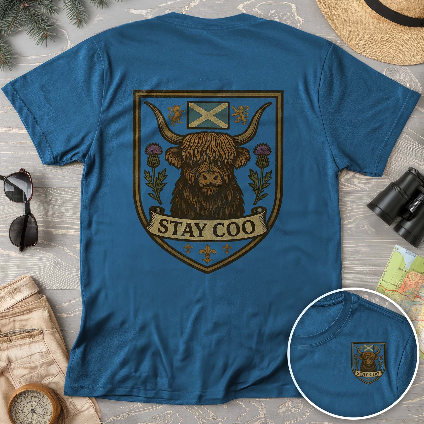 Highland Cow "Scottish Heraldry" Front/Back Print Comfort Colors T-Shirt