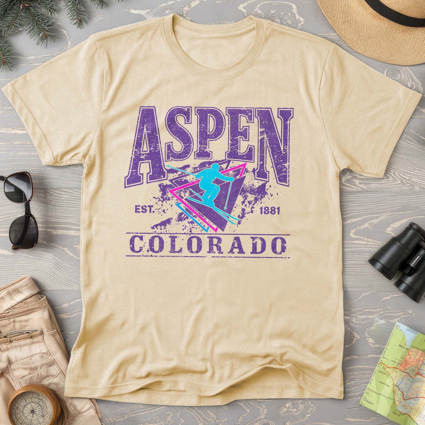 Aspen Colorado Retro 80's Skier Comfort Colors T-Shirt