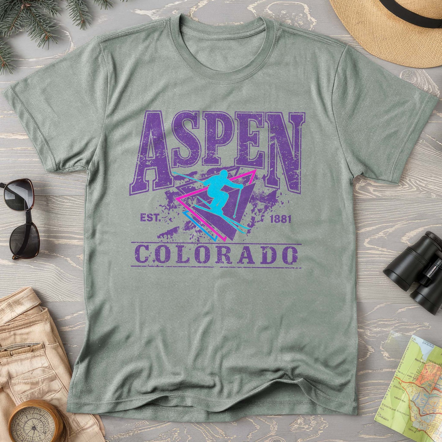 Aspen Colorado Retro 80's Skier Comfort Colors T-Shirt