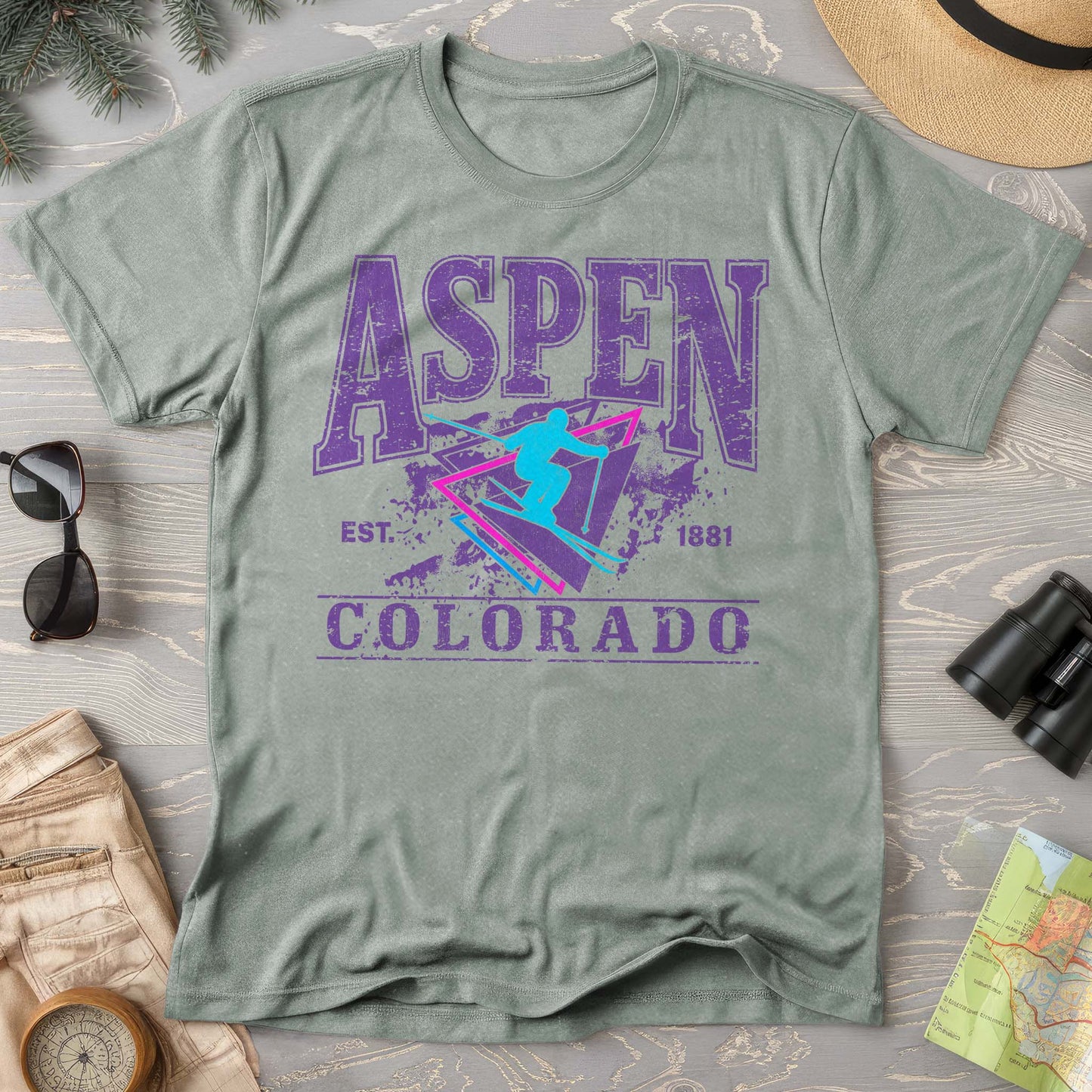 Aspen Colorado Retro 80's Skier Comfort Colors T-Shirt
