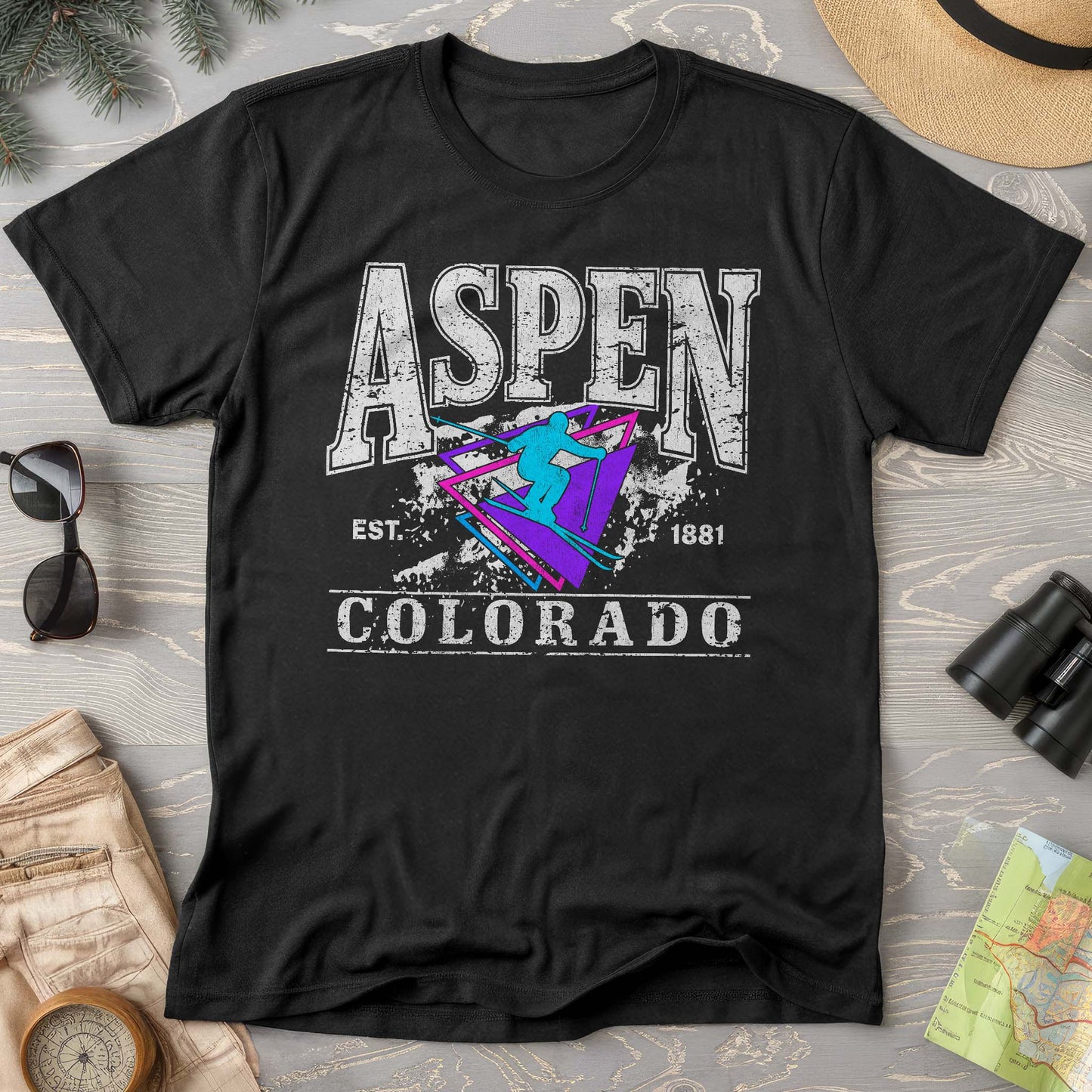 Aspen Colorado Retro 80's Skier Comfort Colors T-Shirt