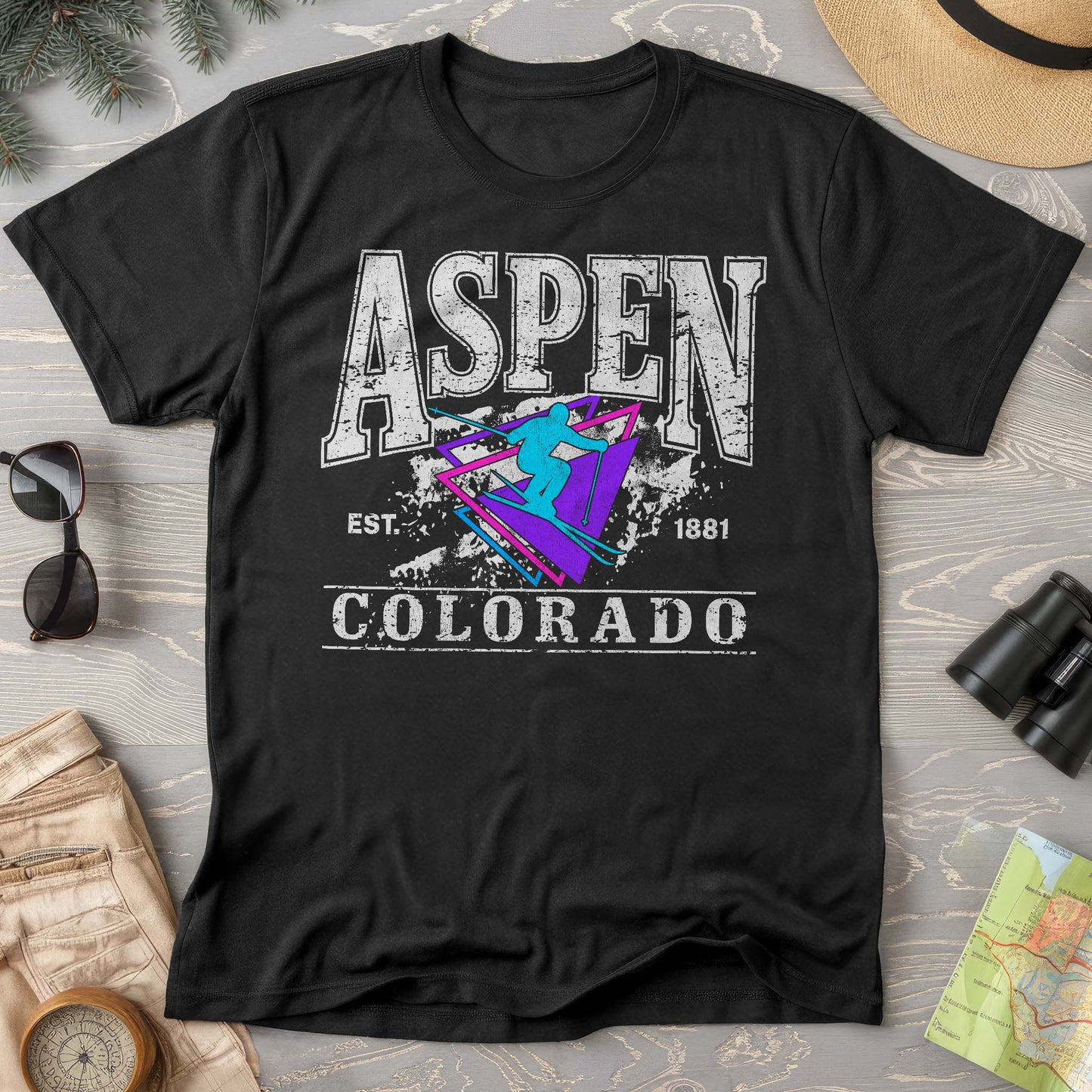 Aspen Colorado Retro 80's Skier Comfort Colors T-Shirt